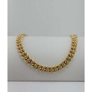 18K Gold IP Plated, Stainless Steel, CZ Cuban Curb Chain Necklace, 10MM 18"